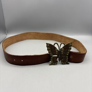Abercrombie Leather Belt Brown Butterfly Buckle Women's 33 Inches Long